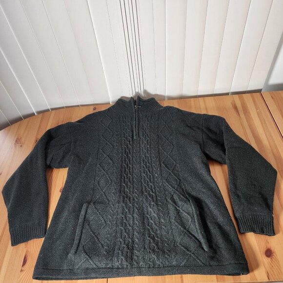 Carraig Donn Men's Quarter Zip Sweater Green Wool Cable Knit Pockets Ireland L - Picture 3 of 12
